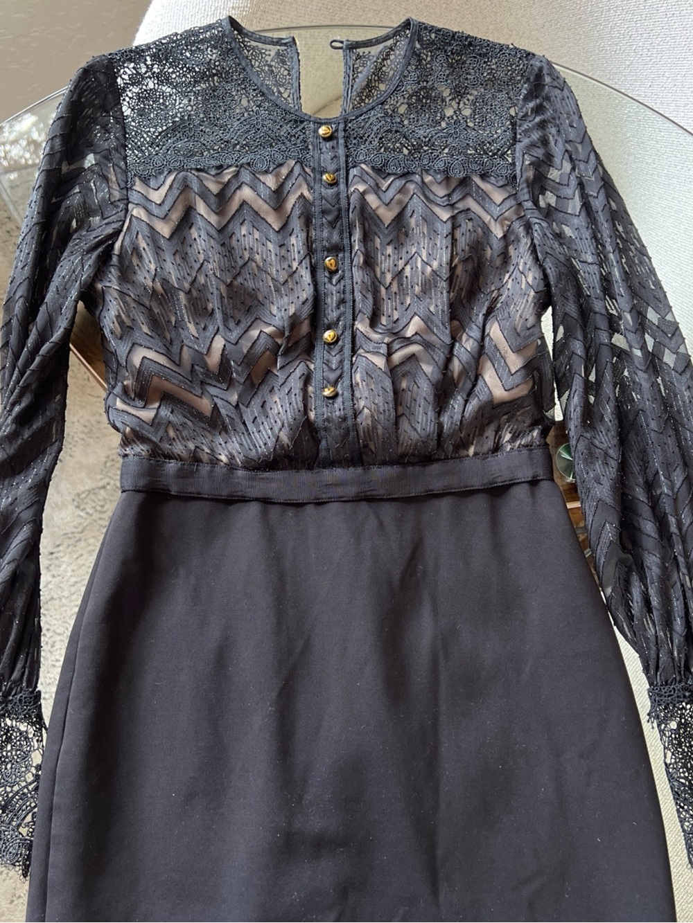 Catherine Deane Black Lace Midi Dress Long Sleeve Needs Sewing Formal US 4 UK 8